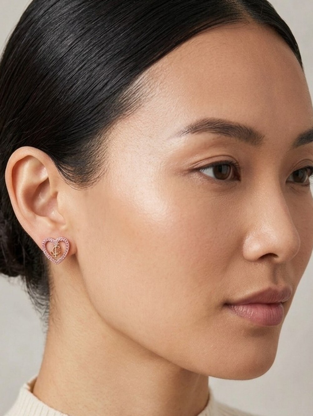 JUICY COUTURE Pink Stones "JC" Heart Stud Earrings